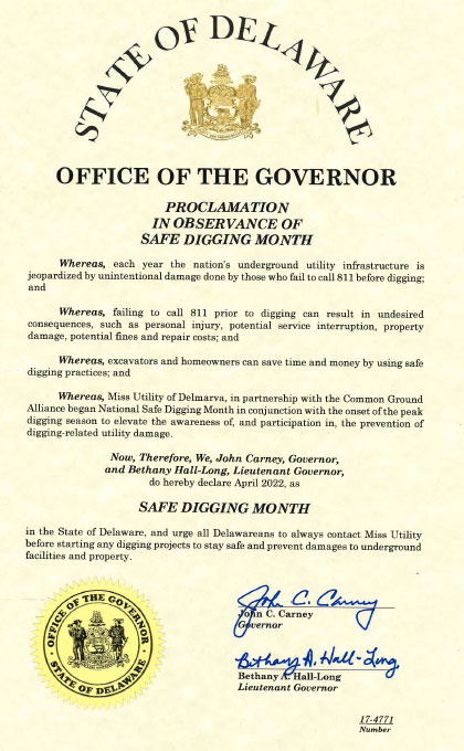 An image representing the Delaware Safe Digging Month Proclamation